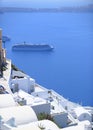 Cruise liner by Santorini island Royalty Free Stock Photo