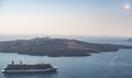 Cruise liner at the sea near the Greek Islands. Beautiful landscape with sea view. Santorini island, Greece Royalty Free Stock Photo