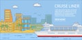 Cruise liner vector horizontal banner in flat linear style Royalty Free Stock Photo