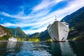 Cruise Liners On Geiranger fjord, Norway Royalty Free Stock Photo