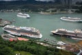 Cruise liners are lying in the port of Juneau, the capital of Alasaka