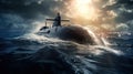 Cruise missile fast attack submarine surfacing in the ocean