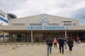 Cruise passengers outside the Dover Cruise Terminal, UK