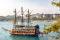 Cruise pirate ship sailing along Turkey seaside Royalty Free Stock Photo