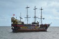 Cruise pirate ship for tourists, wooden, colorful, Gdansk Bay, Baltic Sea, Sopot in Poland