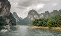 Cruise in the river Li between Guilin and Yangshuo. China. Landscape of Guilin, Li River and Karst mountains. Royalty Free Stock Photo