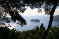 Cruise Ship at anchor in Mediterranean harbour, Fr Royalty Free Stock Photo