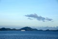 Cruise ship anchored off the coast of Basse Terre, St Kitts, Caribbean with copy space Royalty Free Stock Photo