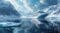 Cruise Ship at the Antarctic Peninsula Ocean and Icebergs and Mountains in the Background in Antarctica Royalty Free Stock Photo