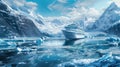 Cruise Ship at the Antarctic Peninsula Ocean and Icebergs and Mountains in the Background in Antarctica Royalty Free Stock Photo