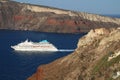 Cruise ship arriving at the island of Santorini