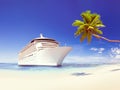 Cruise Ship Beach Sea Palm Tree Concept