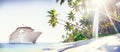 Cruise Ship Beach Sea Palm Tree Concept