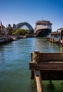 Cruise ship berthed opposite harbor bridge, Sydney