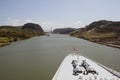 Cruise ship bow passing Panama Canal near the bridge. Royalty Free Stock Photo