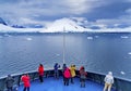 Cruise Ship Bow Tourists Snow Mountains Dorian Bay Antarctica