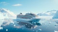 Cruise ship in a breathtaking northern landscape featuring ice glaciers in Antarctica or Canada