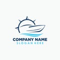cruise ship and compass logo template, traveling vintage logo Royalty Free Stock Photo