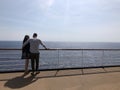 Cruise ship couple romantic enjoying travel.