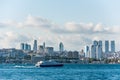 A cruise ship crossing the Bosphorus Strait of Istanbul of Turkey, part of the continental boundary between Europe and Asia