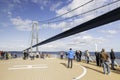 Cruise ship crossing the great belt bridge Royalty Free Stock Photo