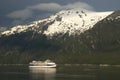 Cruise ship crusing Fjord in Alaska Inside Passage Royalty Free Stock Photo