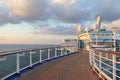 Rail and deck of a cruise ship at dusk Royalty Free Stock Photo