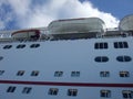 Close up cruise ship dock at port with life boat and life raft. Royalty Free Stock Photo