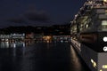 Cruise ship docked in port at night Royalty Free Stock Photo