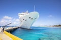 Cruise Ship Docked At Port, On Tropical Beach Royalty Free Stock Photo