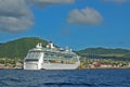 Cruise ship docked at St. Kitts island pier Caribbean beautiful scenery
