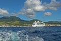 Cruise ship docked at St. Kitts island pier Caribbean view from the sea beautiful scenery