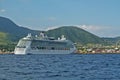 Cruise ship docked at St. Kitts island pier Caribbean view from the sea