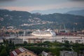 Cruise ship docking in La Spezia Port. Cruise liner in Harbor
