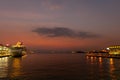 Cruise ship docking at Star Ferry Pier in Victoria Harbour, Hong Kong, China Royalty Free Stock Photo