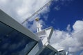 Cruise ship equipment high up with sky in background Royalty Free Stock Photo