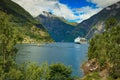 Cruise ship on fjord in Norway Royalty Free Stock Photo