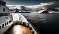 Cruise ship in the fjord. Norwegian winter landscape.