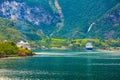 Cruise ship on fjord Sognefjord in Flam Norway Royalty Free Stock Photo