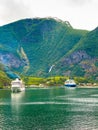 Cruise ship on fjord Sognefjord in Flam Norway Royalty Free Stock Photo