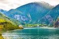 Cruise ship on fjord Sognefjord in Flam Norway Royalty Free Stock Photo