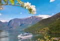 Cruise ship in fjord during spring time, Flam, Norway Royalty Free Stock Photo