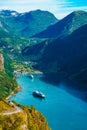Cruise ship on Geiranger fjord, 29 July 2018, Norway