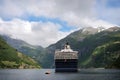 Cruise ship in the Geirangerfjord Royalty Free Stock Photo