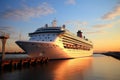 Cruise ship in the harbor at sunset, Odessa, Ukraine, A large white cruise ship stands near the pier at sunset, AI Generated Royalty Free Stock Photo