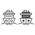 Cruise ship with hearts line and solid icon, love and relationship concept, honeymoon trip vector sign on white