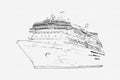 Pencil drawing of cruise ship isolated on white background, modern ocean liner Royalty Free Stock Photo