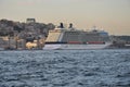 Cruise ship in Istanbul, view to Karakoy district and Port of Istanbul