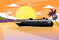 Cruise Ship Liner Tropical Island Sunset Orange Royalty Free Stock Photo