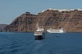 Cruise ship liners near Santorini, Cyclades, Greece. Royalty Free Stock Photo